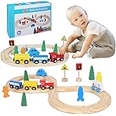 33Pcs Magnetic Wooden Train Set - Expandable Tracks Fit Thomas Brio - Educational Toy Fosters Imagination, Creativity, Logical Thinking, Ideal Birthday for Toddlers Kids Ages 3-6