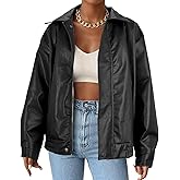 American Trends Womens Faux Leather Jackets Oversized Motorcycle Bomber Coats Fall Spring Fashion Clothes Winter Outfits