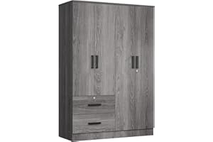 WOODPECKERS FURNITURE AND MATTRESS 4 Doors Wardrobe 2 Drawers with Shelves 48 inch Wide and 72 high (Grey)