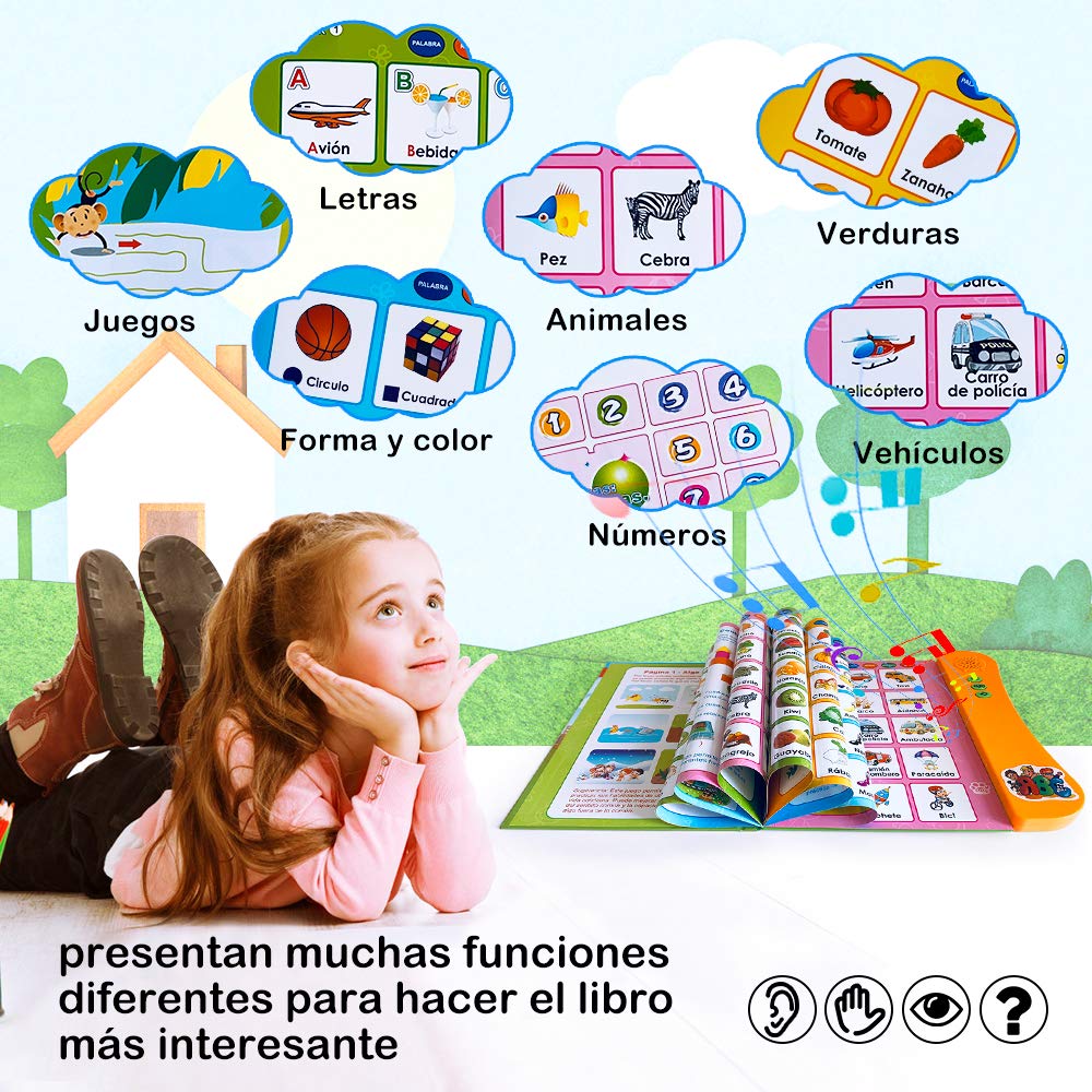 Libro Electrónico de Sonido en Español Juguetes de Aprendizaje para Bebés Niños Máquinas de Lectura para niños 1-5 Años Aprender Idioma con Juegos Juguete Educativo Infantil