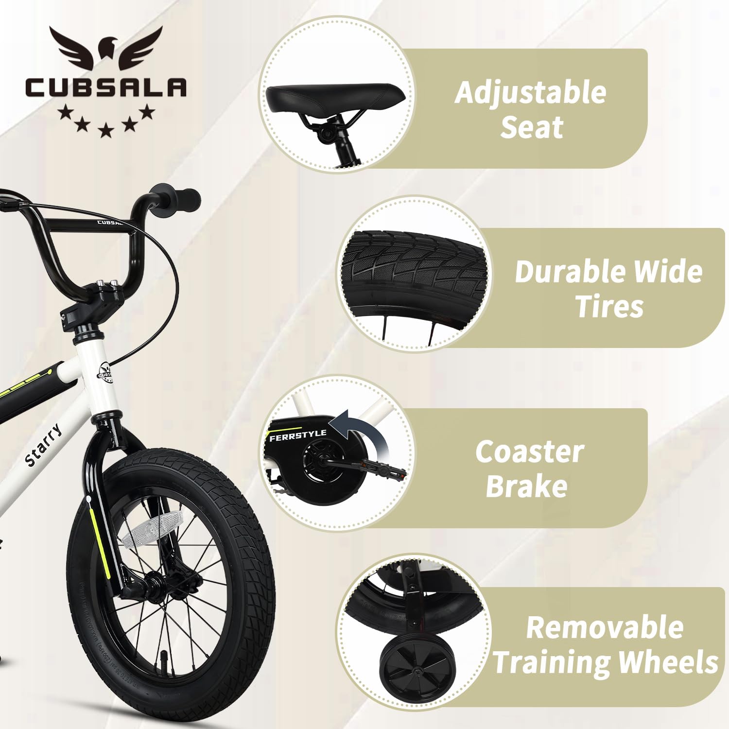 cubsala 12 14 16 18 Inch Kids Bike BMX Style Bicycle with Training Wheels Coaster Brake for 1-10 Years Old Toddlers Boys Girls Multiple Colors