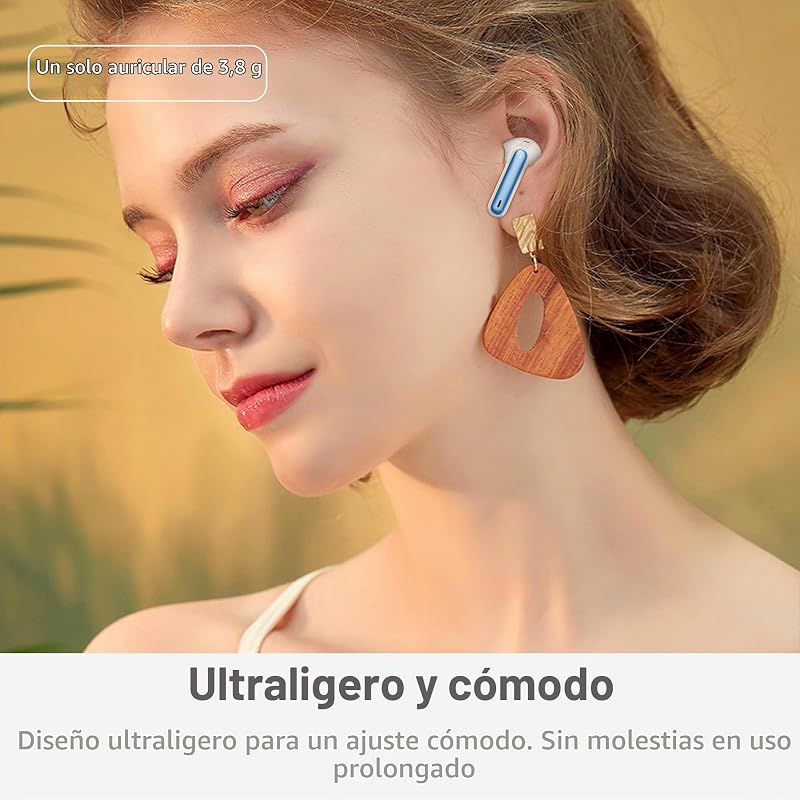Auriculares Inalambricos, Auriculares Bluetooth 5.3 In Ear con 4 HD Mic, HiFi Estéreo Cascos Inalambricos, 40H de Reproducción In-Ear Deportivos IP7 Impermeable, USB-C, Azul Claro