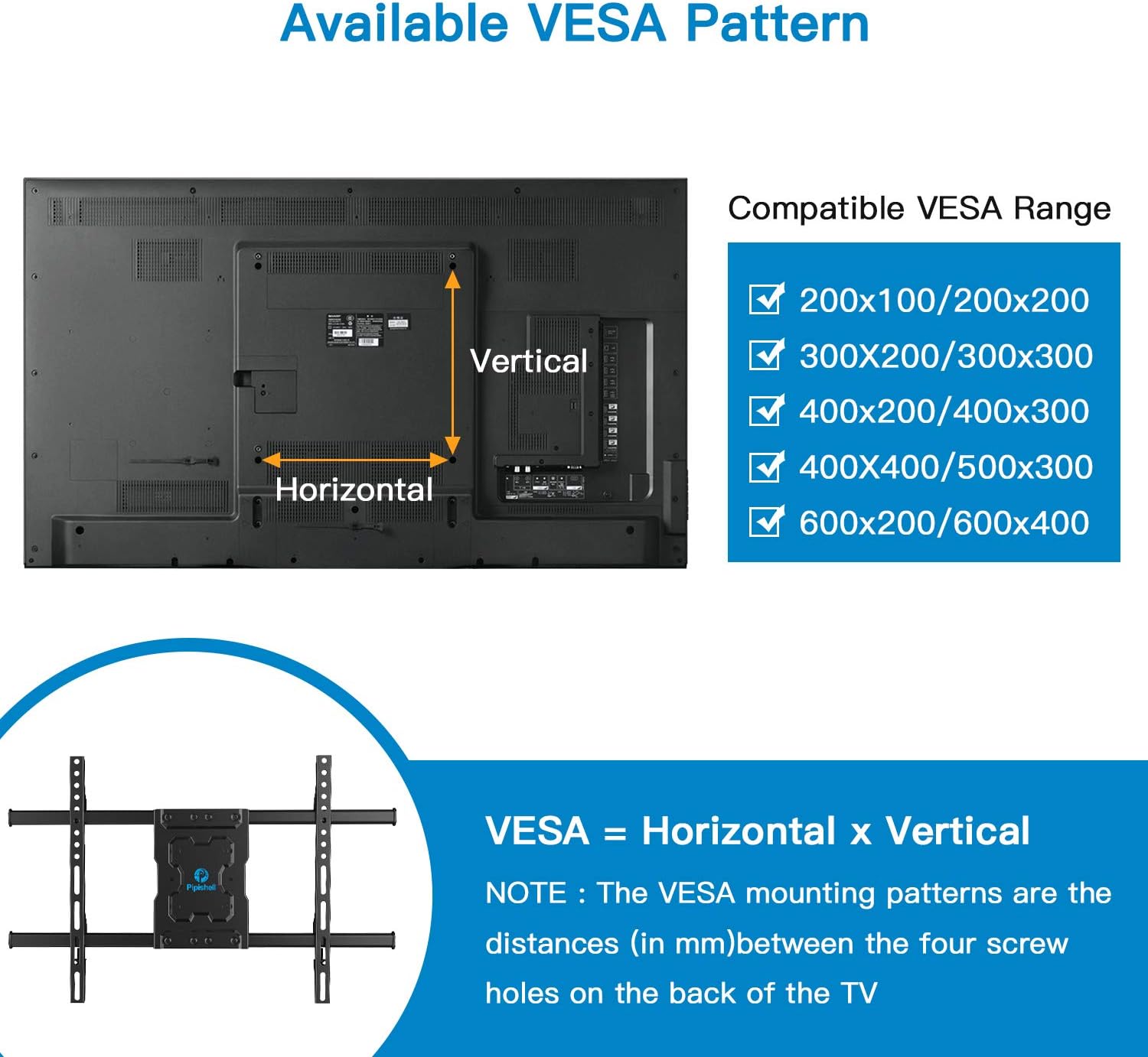 Full Motion TV Wall Mount Bracket Dual Articulating Arms Swivels Tilts Rotation for Most 37-70 Inch LED, LCD, OLED Flat Curved TVs, Holds up to 132lbs, Max VESA 600x400mm by Pipishell: Home Audio & Theater