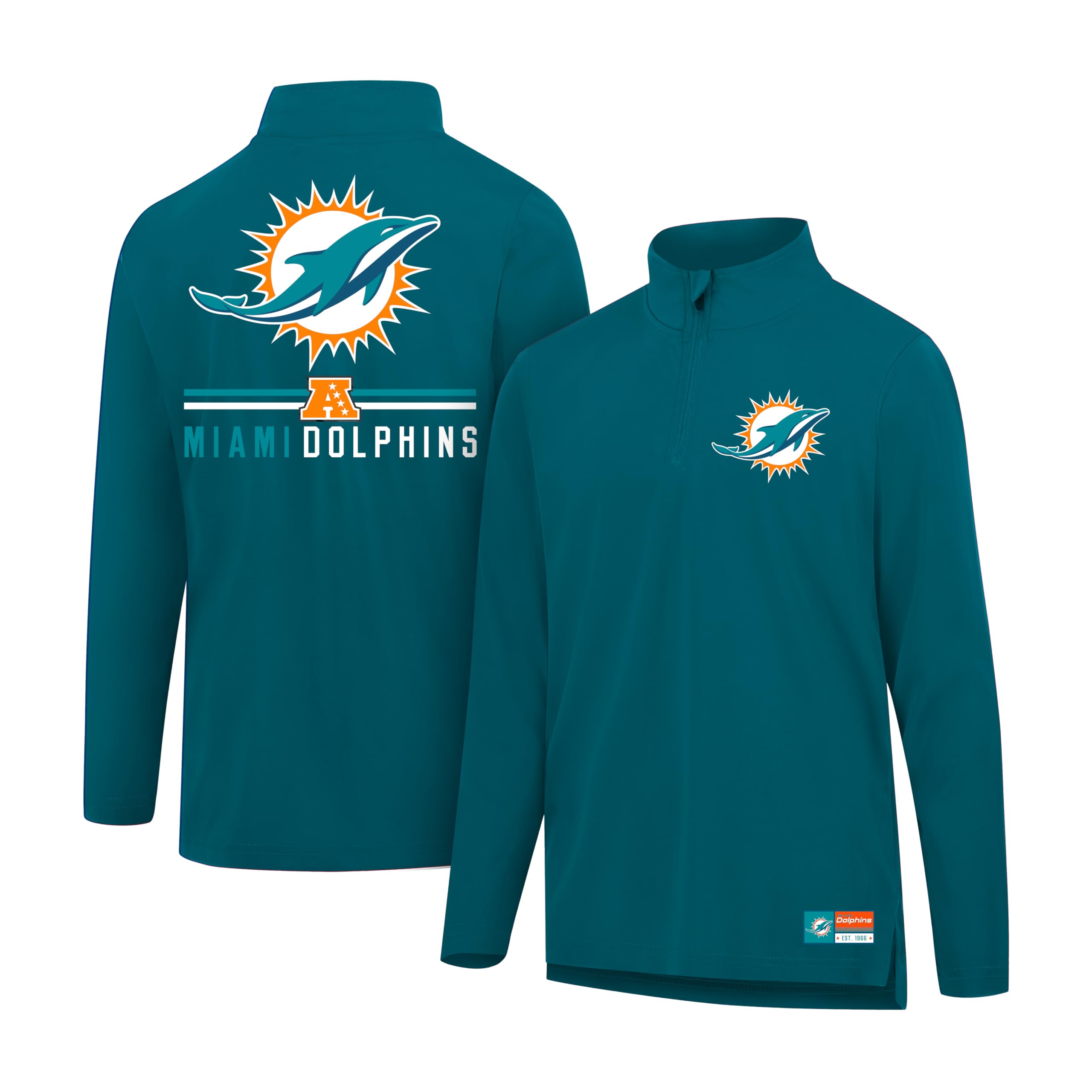 Ultra Game NFL Official Adults Super Soft Quarter Zip Long Sleeve T-Shirt - Unisex, Miami Dolphins, Team Color, Medium Image