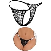 ohyeah G-String Thongs for Women Lace Thong Panties Micro Thong Low Waist Cheeky Underwear T-Back Love Diamonds Tangas
