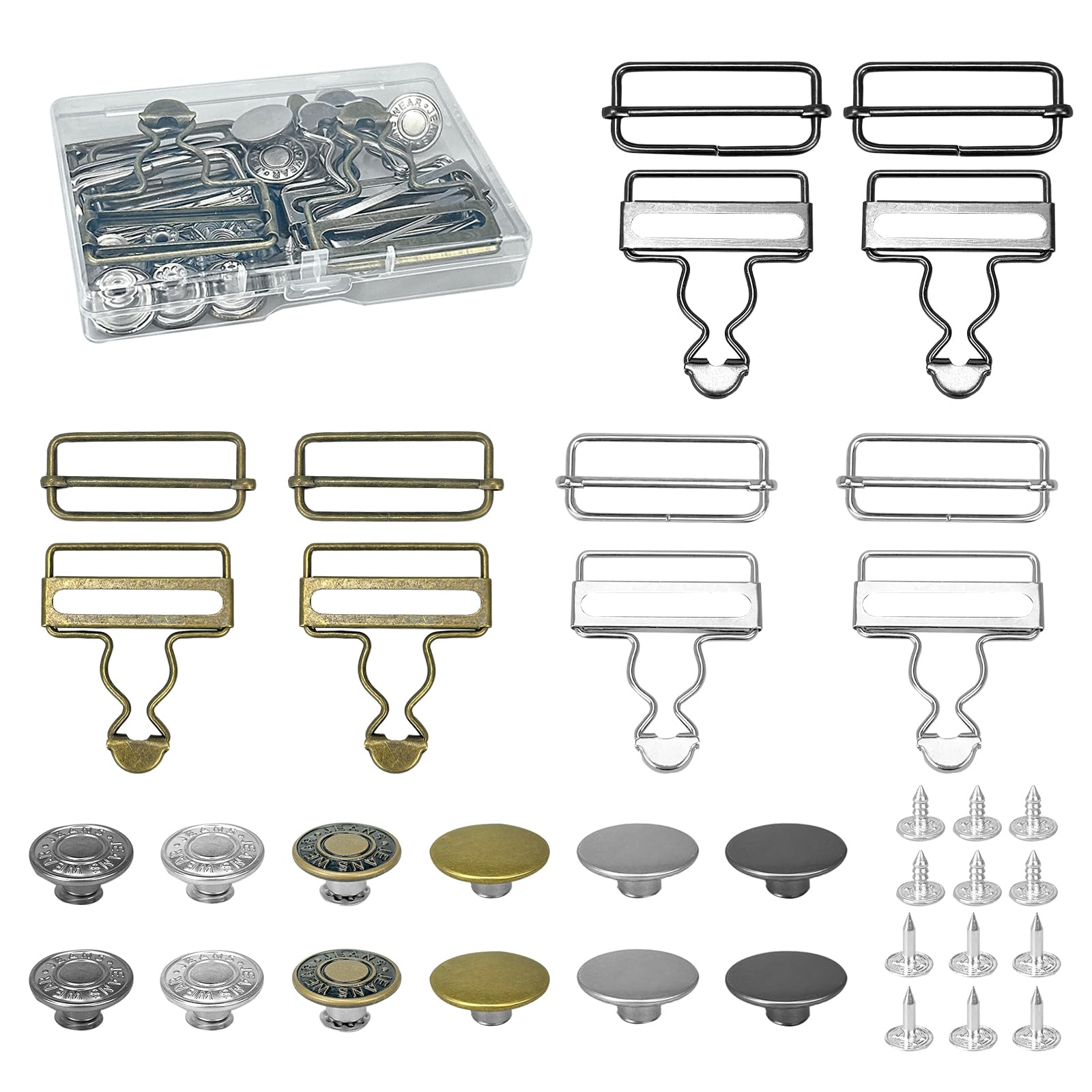 3 Sets Metal Dungaree Buckles with Rectangle Slider Fasteners, Durable Brace Buckles, Adjustable Slide Glide Buckle for Jeans, Handbags, Jackets, Work Clothes, Dresses（Bronze, Gun Black, Silver）