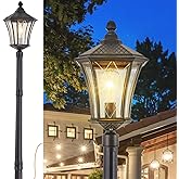 SCNYCUL Outdoor Lamp Post Lights with Outlet, Dusk to Dawn Pole Lamp with Patterned Glass, Aluminum Waterproof Outside Street