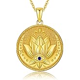 YEESIA Evil Eye Necklace for Women 925 Sterling Silver, Protection Necklace with Blue Evil Eye Charm, Evil Eye/Lotus Pendant Jewelry, Birthday Christmas Gifts for Her