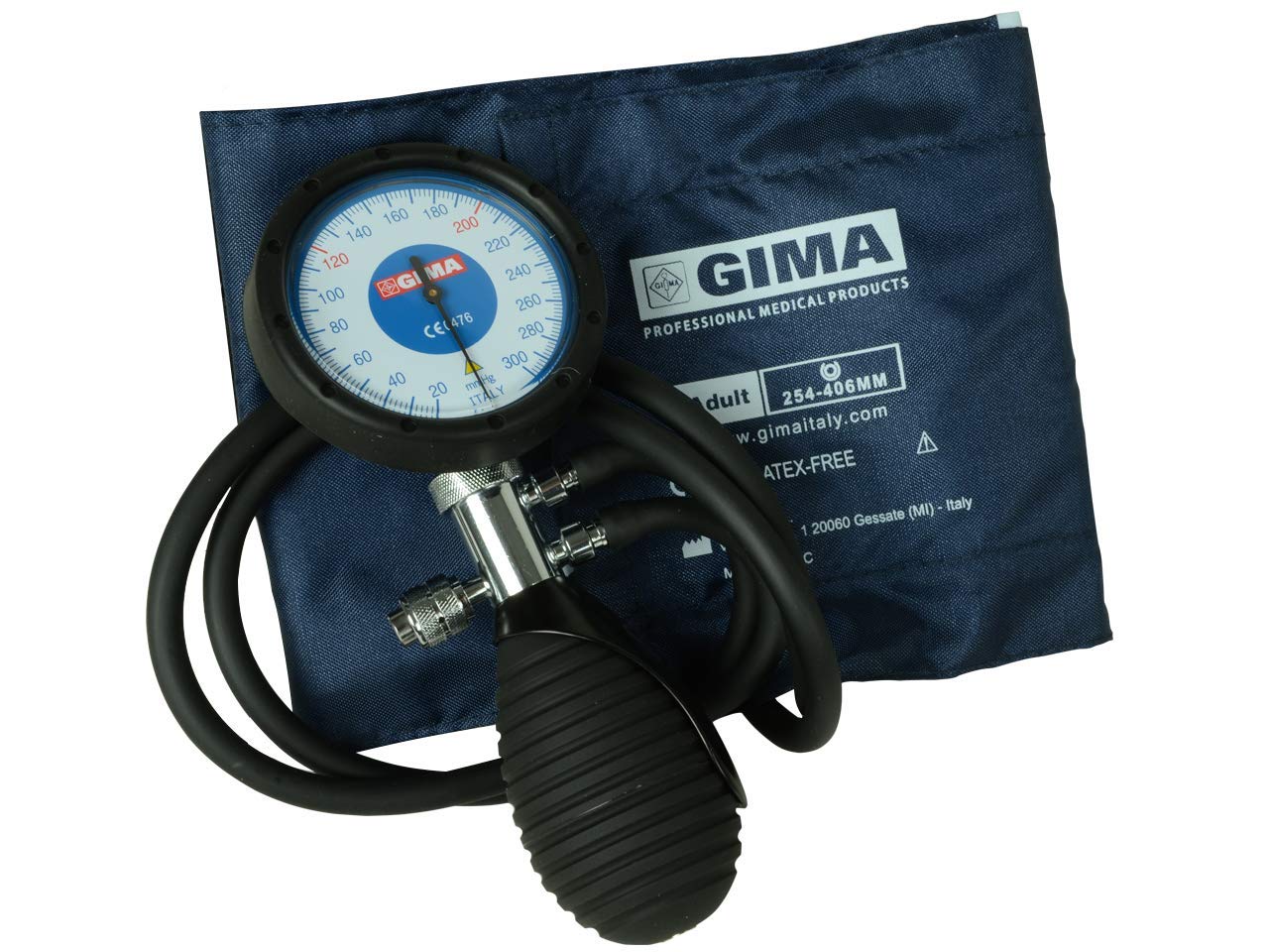 Roma 2 tubes aneroid sphygmomanometer, professional blood pressure meter, blue cuff and pouch