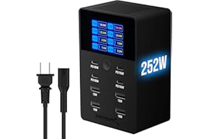 SABRENT 252W USB C Charging Station, 8-Port Desktop Fast PD Charger Block with LCD Power Display for Multiple Devices, Active Cooling – (AX-8PTC)