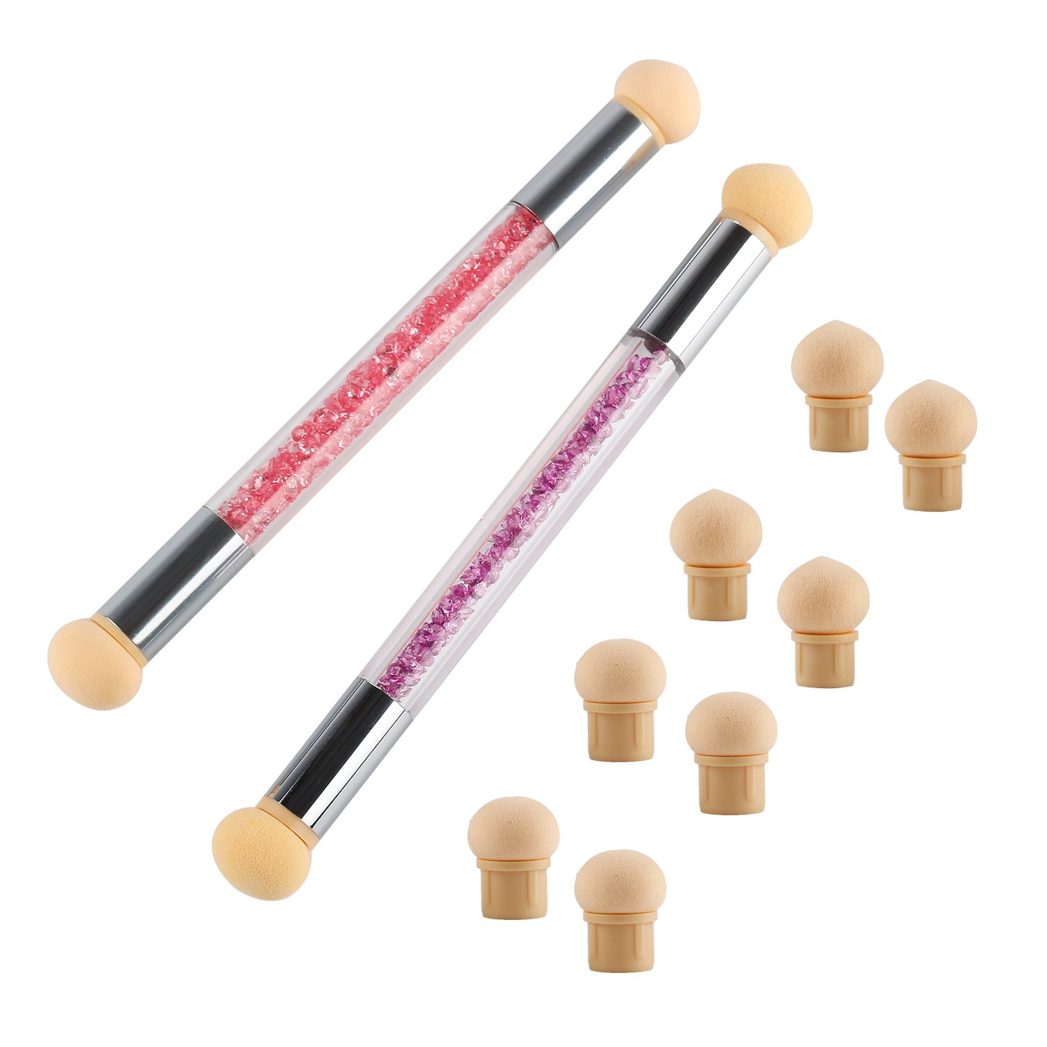 WBCBEC 2 Pcs Sponge Nail Brush Picking Dotting Gradient Pen Brush Ombre Nail Art Tools with 8 Replacement Heads