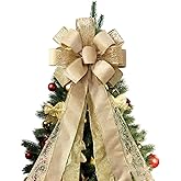 Christmas Tree Topper Bow, 43x13 Inches Large Toppers Bows for Christmas Tree, Glitter Satin Mesh Streamer and Wired Edge, Xmas Ornament Treetop Hanging Decorations & Gift