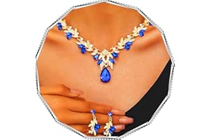 Brishow Green Necklace and Earring Set Rhinestone Formal Wedding Jewelry Sets for Women