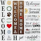 22PCS Large Letter Welcome Stencils for Painting On Wood Reusable - Vertical Welcome and HSH Stencils, Seasonal Stencils - Fa