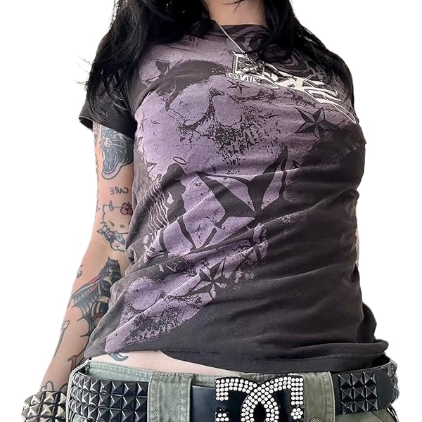 Graphic Rhinestone Print Y2K Grunge Clothes Aesthetic