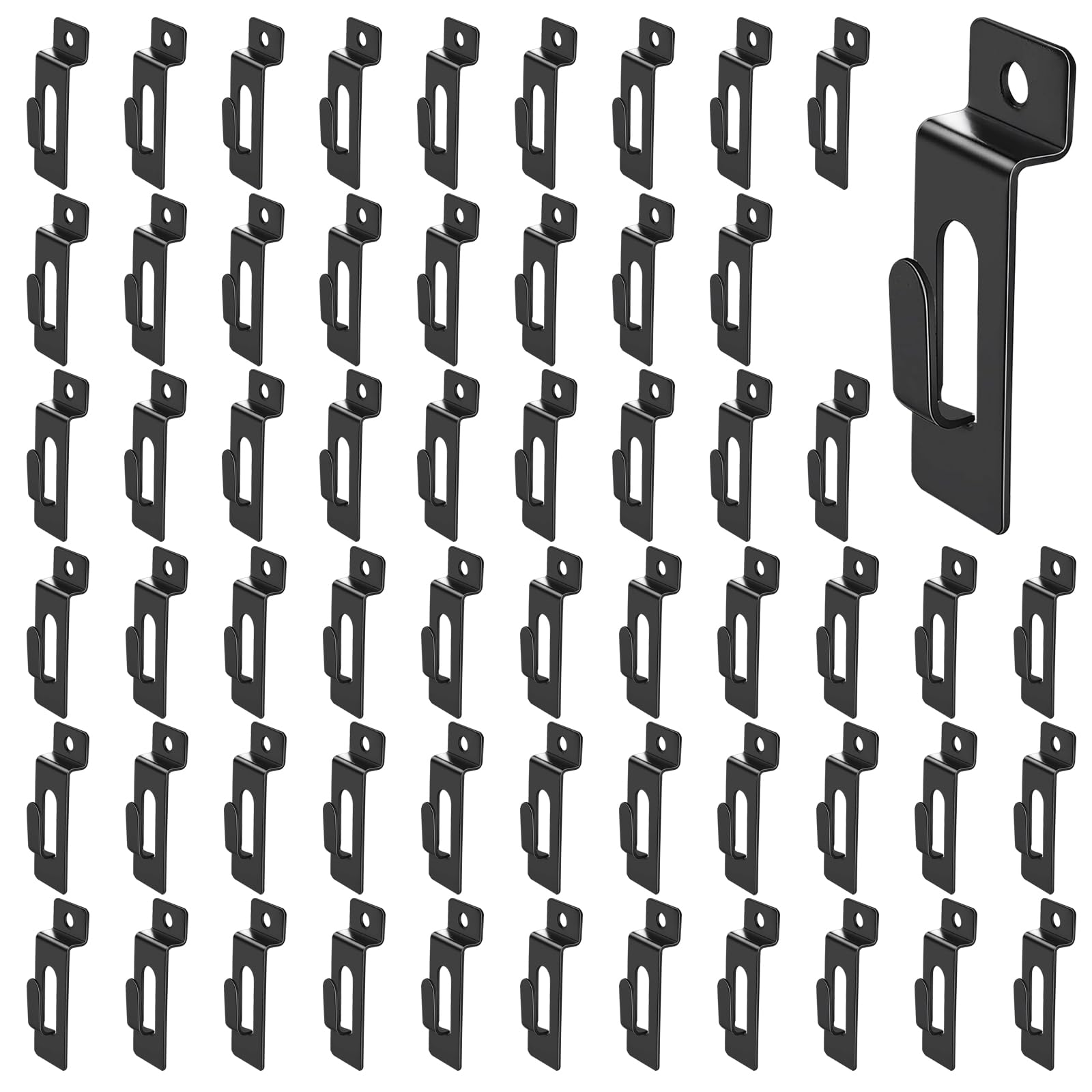 Yauhar 60PC Slatwall Utility Notch Hook Metal Display Hangers for Photo Frames Paintings Artworks Panels Pegboard Slat Grid Shelf Hanging (Black)
