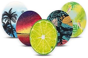 ExpressionMed - Adhesive Patch Universal Oval Shape (5-Pack) - Made in The USA, Waterproof, Split Backing, CGM Tape (Tropical Paradise)