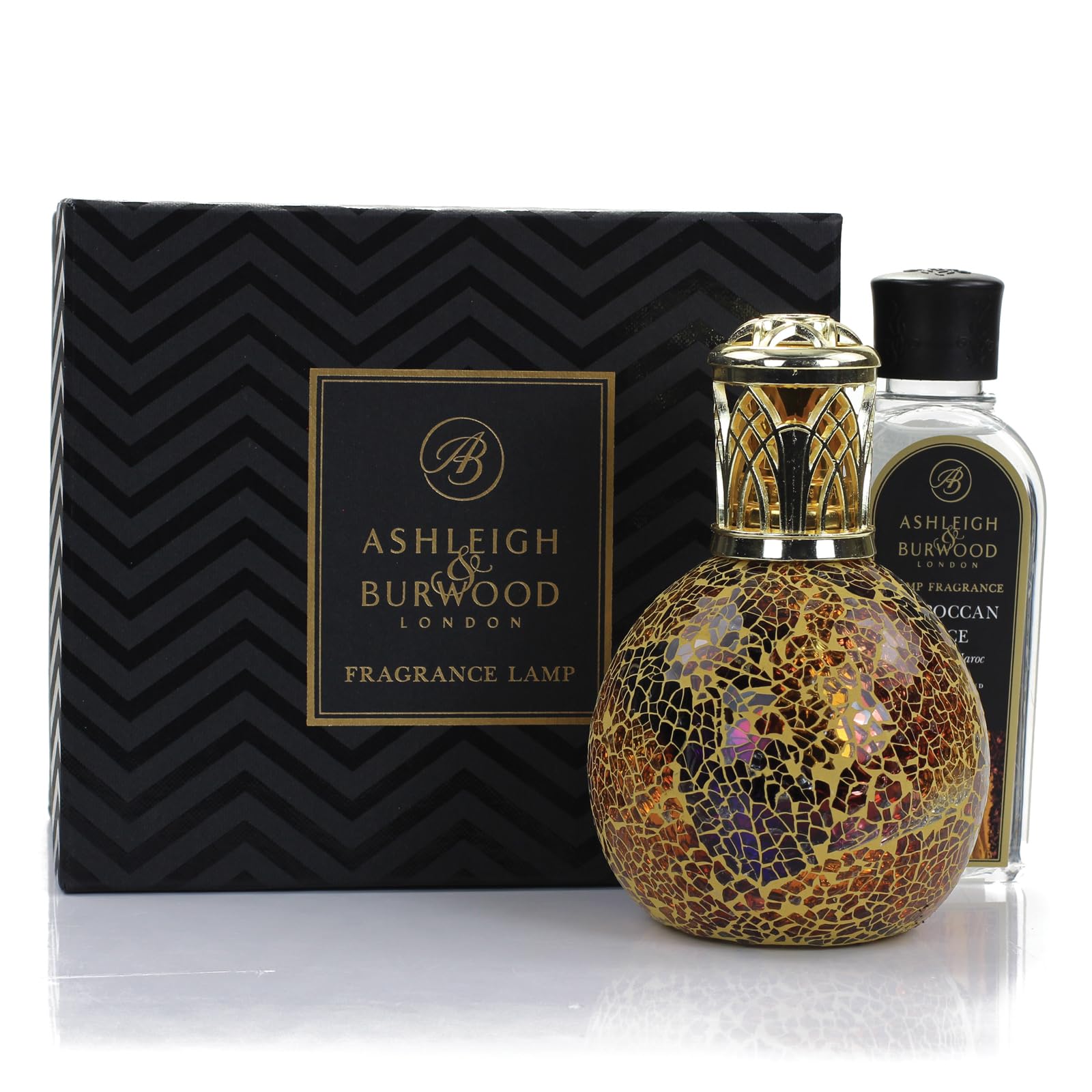 ASHLEIGH & BURWOOD - Gift Set Fragrance Lamp with Moroccan Spice Scent 250ml - Home Fragrance - Handcrafted Mosaic - Sandalwood, Nutmeg & Orange (Includes Egyptian Sunset Lamp)