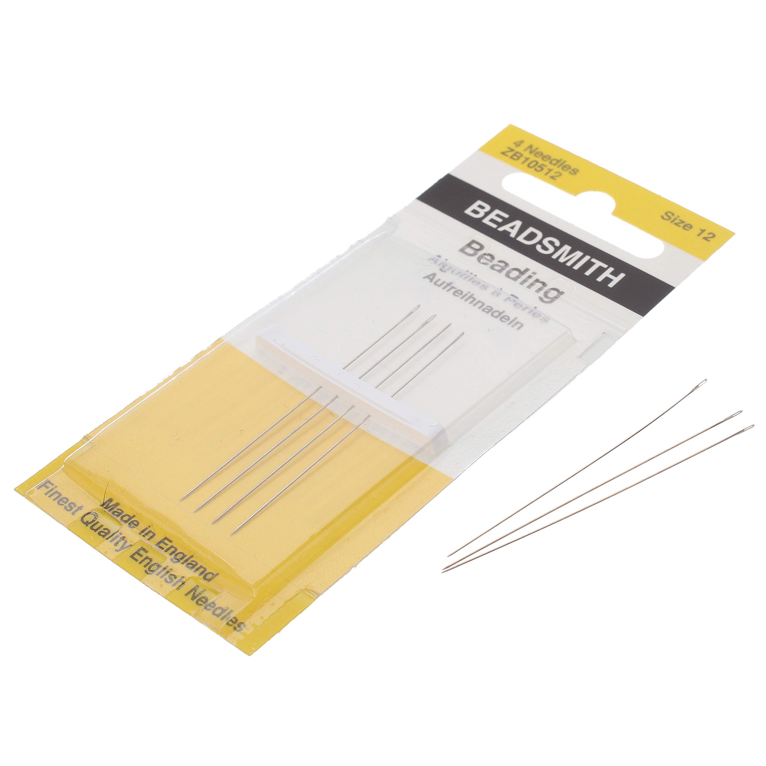 The Beadsmith English Beading Needles, Size 12, 4 Needles per Card, Made in England, Use for Loom Weaving Beadwork, Off-Loom Stitching and Jewelry Making with Seed Beads