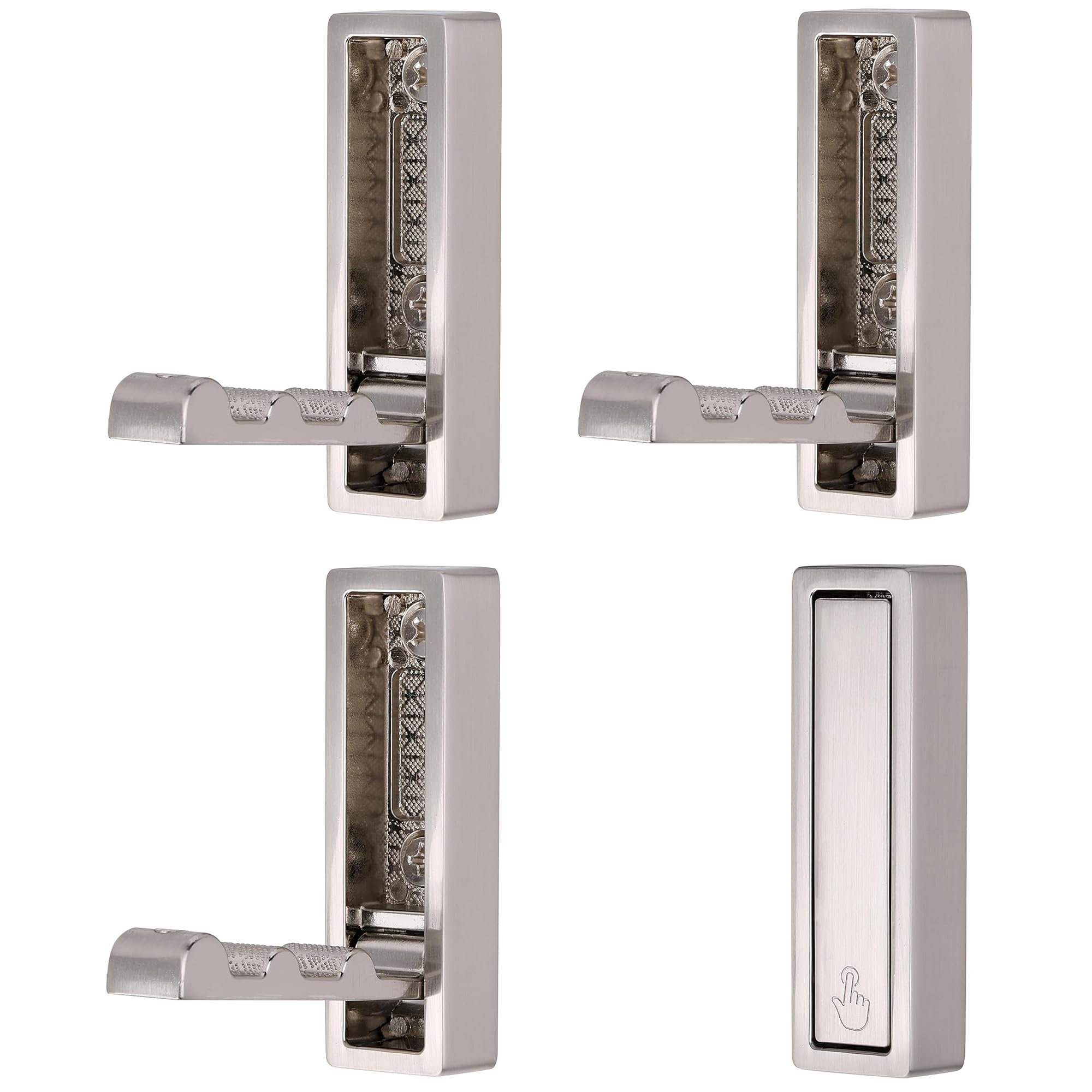 SYZOW Folding Coat Hooks 4pcs Foldable Hook Wall Mounted for Hanging Coat, Jacket, Towel Heavy Duty Wall Hooks Fold up Hooks Headphones Holder (Brushed Nickel)