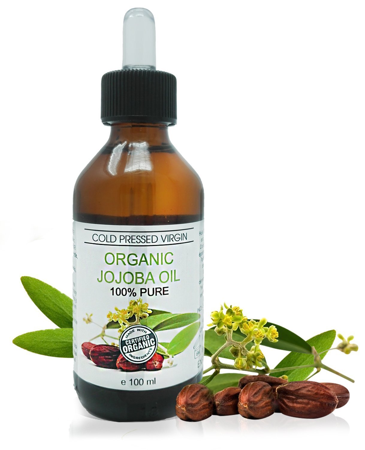Organic Jojoba Oil, Pure & Natural: Your All-in-One Beauty Essential! Face Serum (Eye Contour), Hair Oil (Dry Scalp Oil), Beard Oil, Eyelashes Serum, Body Oil, Nail Cuticle Oil, Skin Care - 100 ml