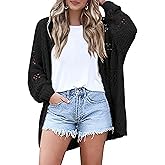 HOTOUCH Womens Lightweight Crochet Cardigan Sweaters Summer Boho Kimonos | Long Sleeve Oversized Knit Tops Duster,2026 Trendy Open Front Outfits,Spring Fashion Cute Clothes,Beach Vacation Cover Up