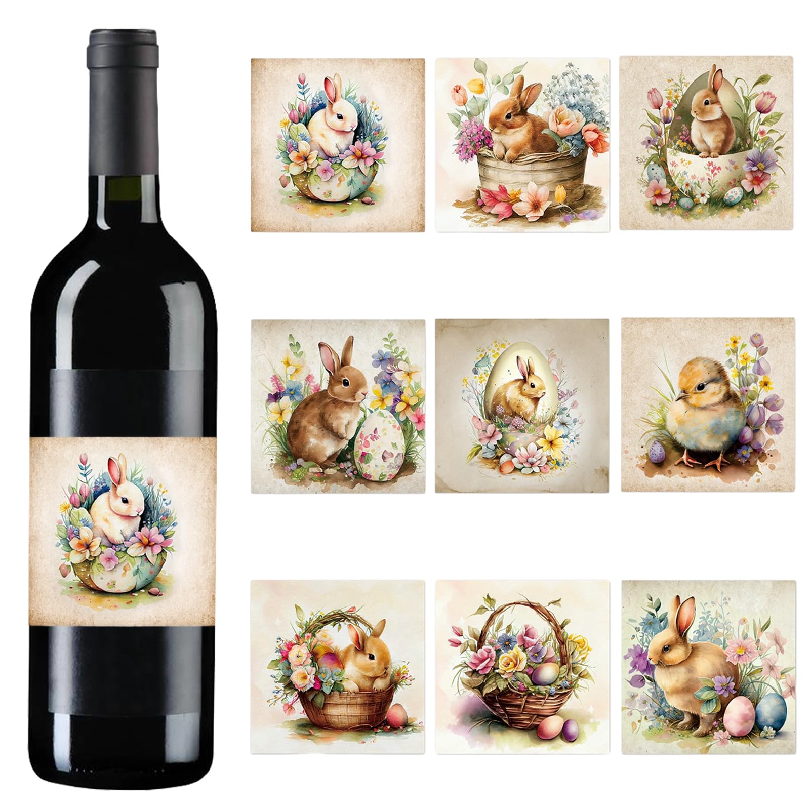 URROMA Easter Wine Bottle Labels, 45pcs Easter Party Wine Bottle Stickers Wine Bottle Covers Easter Party Decors