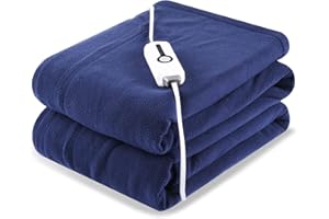 YAKEE Heated Throw Blanket Electric Twin Size 62x84in, Soft Polar Fleece Reversible Warming Heating Blanket, 4 Heating Levels & 10H Auto Shut Off, Fast Heating & Overheat Protection, Blue