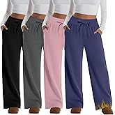 Yearntown 4 Pack Women's Fleece Lined Plus Size Sweatpants Wide Leg Lounge Pants Baggy Thermal Athletic Pants