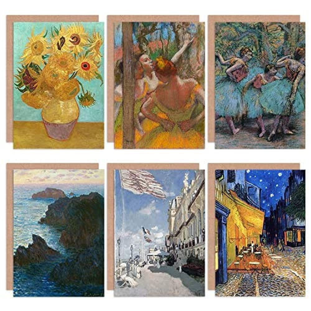 Artery8 Van Gogh Monet Degas Sunflowers Rocks Dancers Mixed Fine Art Greeting Card Pack of 6