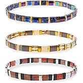 Sonateomber Tila Flat Beaded Stretch Stack Bracelets Set for Women, Trendy Stackable Colorful Glass Square Beads Bracelet Friendship Accessories Jewelry Gift