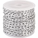Beadthoven 16.4 Feet Aluminum Curb Chains 4mm Wide Silver Twisted Links Oval Cross Curb Chains Unwelded Metal Craft Chain Link Spool for Jewelry Making Bracelet DIY Necklace Chains Findings
