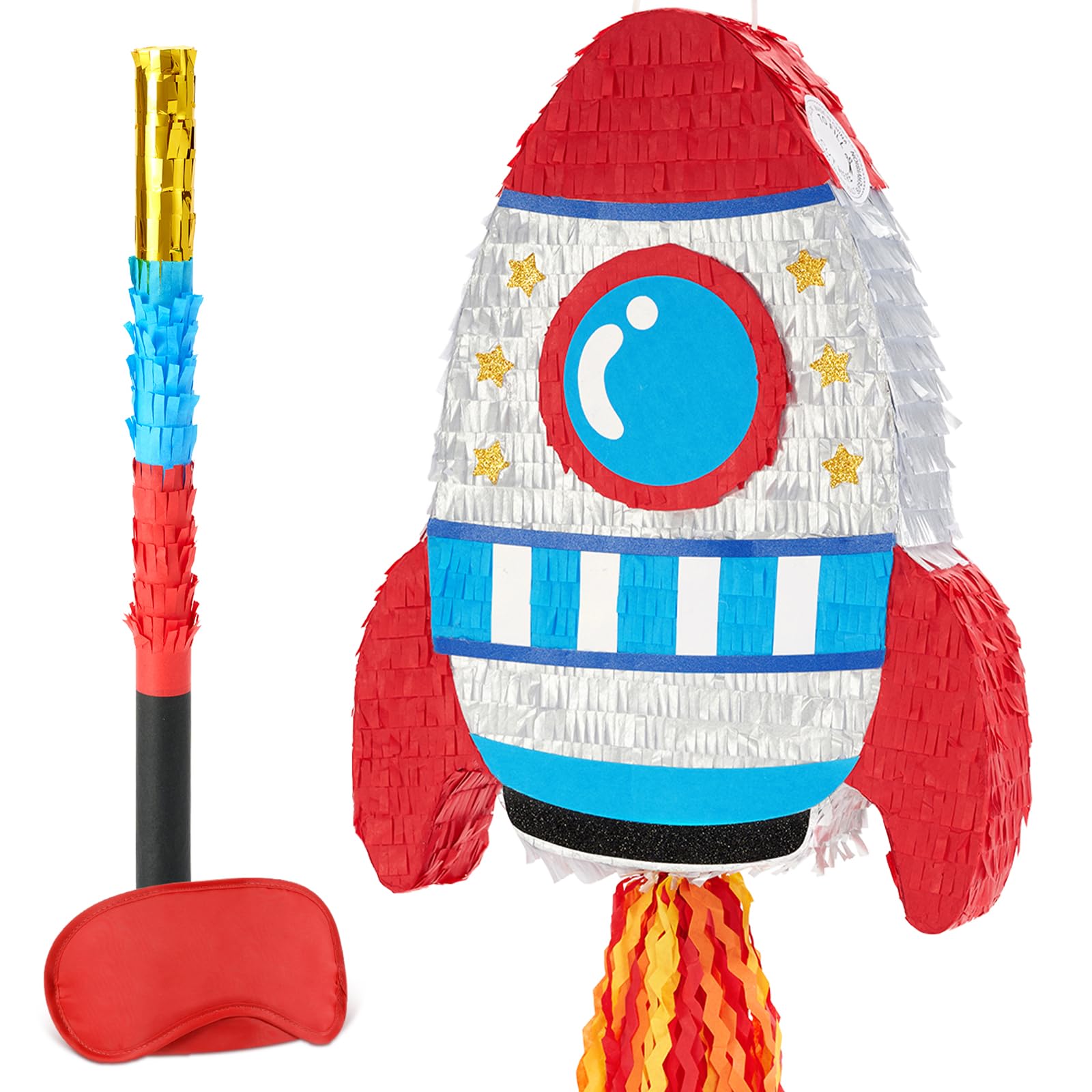 Photo 1 of WERNNSAI Rocket Piñata - Rocket Ship Pinata Bundle with Blindfold and Bat Space Birthday Party Decoration for Boys Kids Family Games Piñata Space Ship Theme Party Supplies