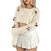 MakeMeChic Women's Cropped Christmas Sweater Cardigan Cherry Button Down Long Sleeve Knit Tops