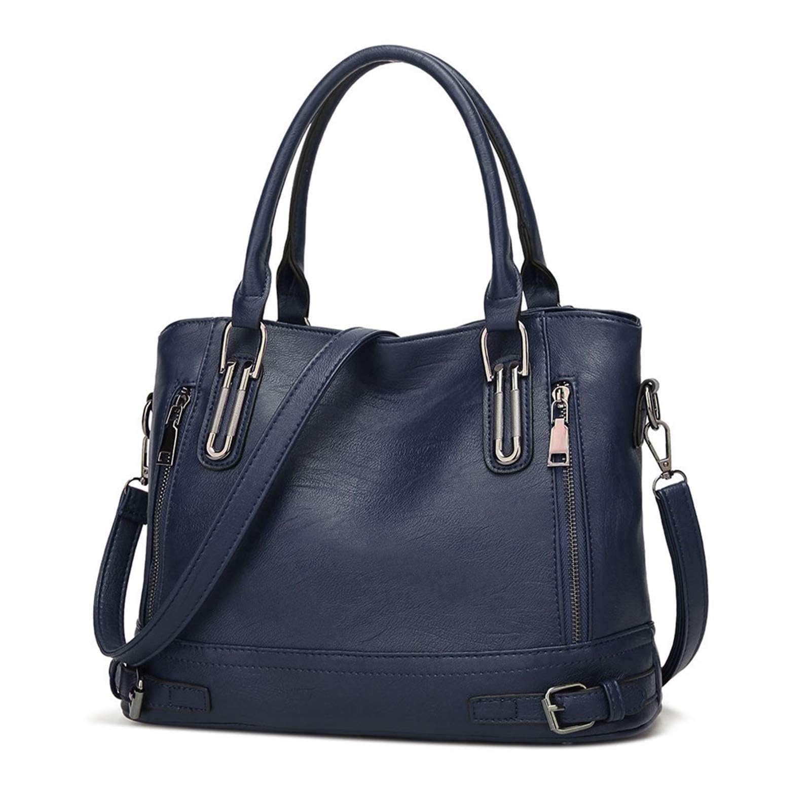 Ladies Leather Handbag Designer Top-Handle Bag Vintage Tote Crossbody Shoulder Bag Fashion Clutch for Women - Dark Blue