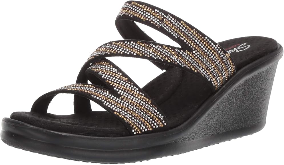 skechers women's rumblers 2 strap slide wedge sandal