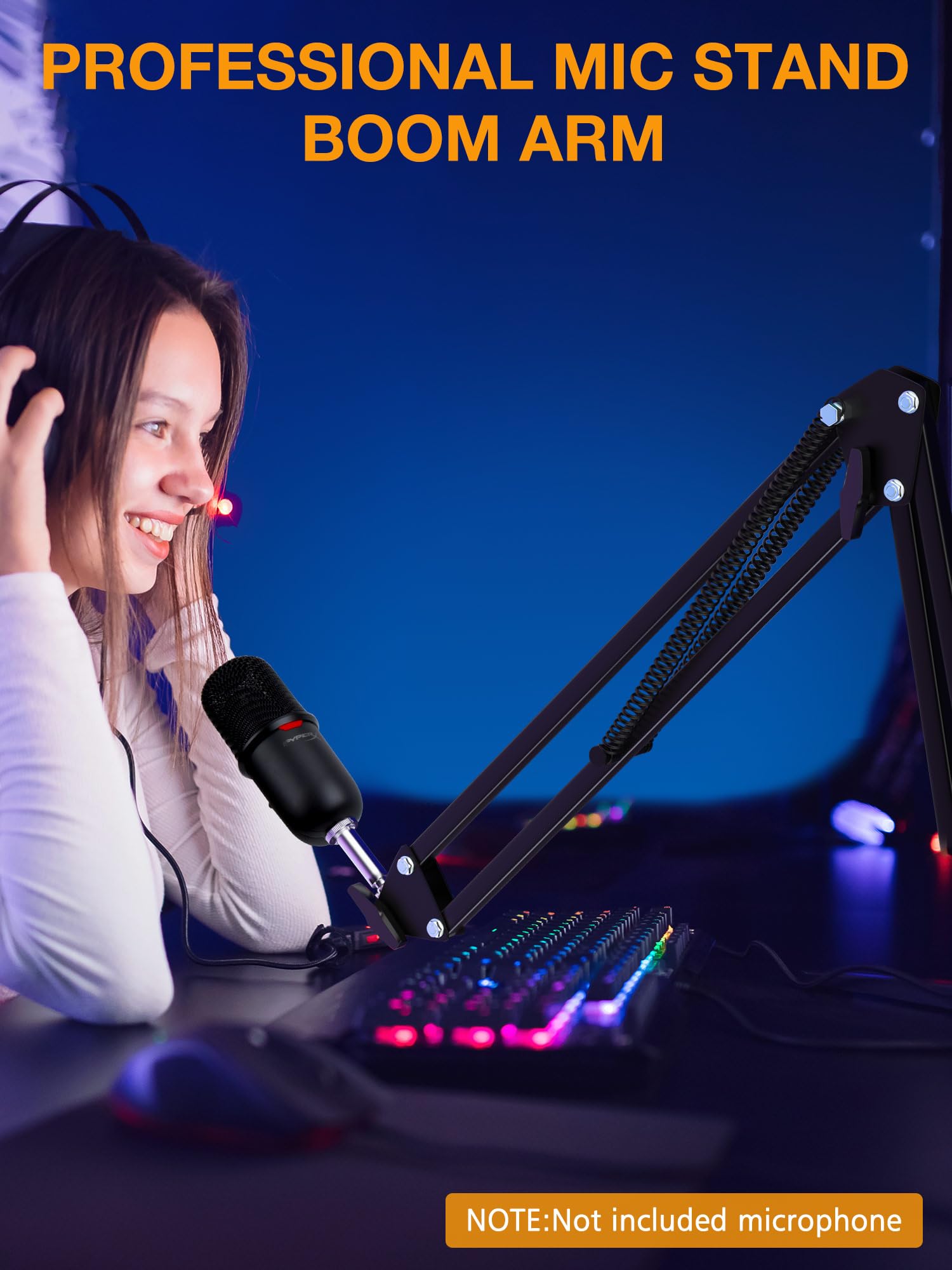 QuadCast Boom Arm, Mic Arm Microphone Arm for Blue Yeti HyperX QuadCast SoloCast Fifine AM8 and Most Mic, Mic Stand Desk with 3/8