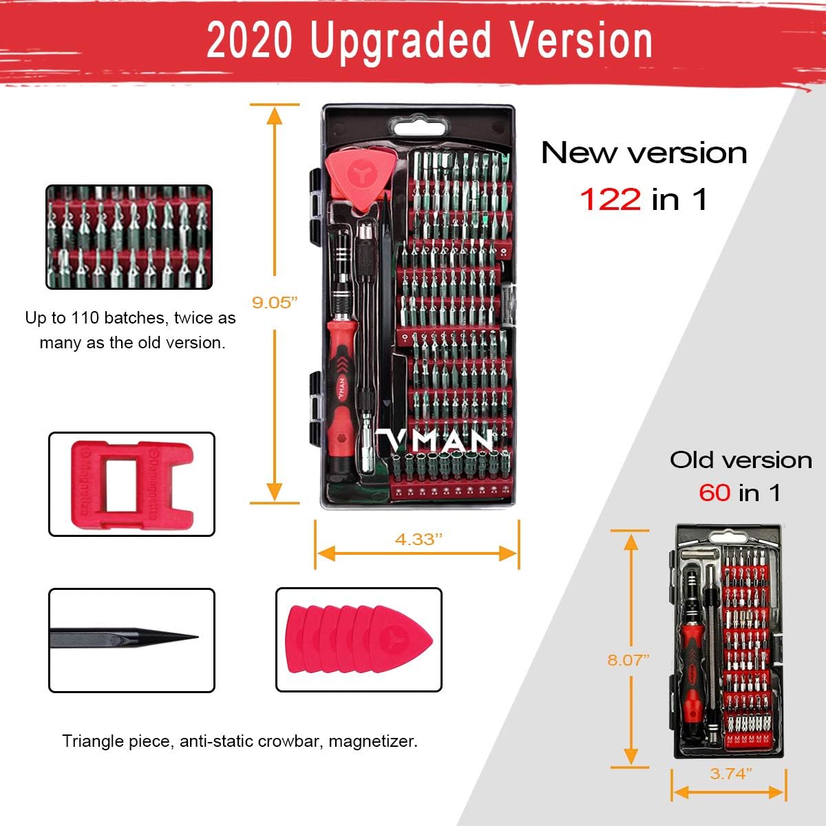 VMAN 2020 New 122 in 1 Precision Screwdriver Set, Mini Screwdriver Set, Magnetic Screwdriver Set for Electronics, Repair tool set for Mobile Phone, Watch, MacBook, Jewelry, Ipad, Game Console: Home Improvement
