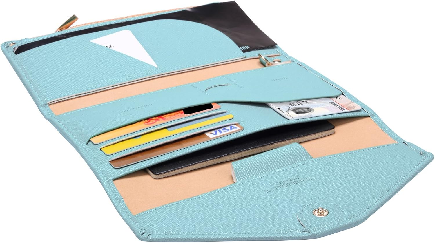  | Zoppen Multi-purpose Rfid Blocking Travel Passport Wallet (Ver.4) Tri-fold Document Organizer Holder, 23 Paradise Blue | Passport Wallets