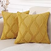 decorUhome Spring Throw Pillow Covers 18x18 Inch Set of 2, Soft Plush Faux Fur Wool Mustard Yellow Accent Couch Pillow Covers for Modern Farmhouse Bed Sofa Living Room