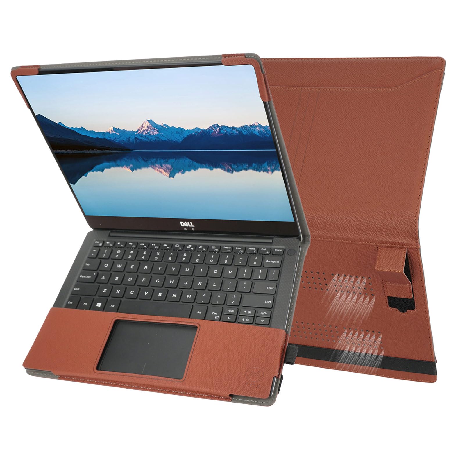 TYTX PU Leather Case Compatible with 13.3" Dell XPS 13 9370 9380 9305 7390 (Non-2-in-1, 2018-2022), Slim Folio Cover with Soft Lining, Vents & Stand Function, Brown