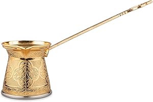 Alisveristime Authentic Turkish Coffee Pot, Handmade Cezve/Ibrik, Multiple Sizes and Colors Available - Enhance Your Coffee Experience Now! (Gold, 1 Cup)