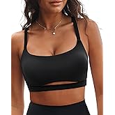 GRAPENT Bikini Tops for Women Cropped Tankini Tops Beach Padded Cut Out Adjustable Spaghetti Straps Swimwear Top Only