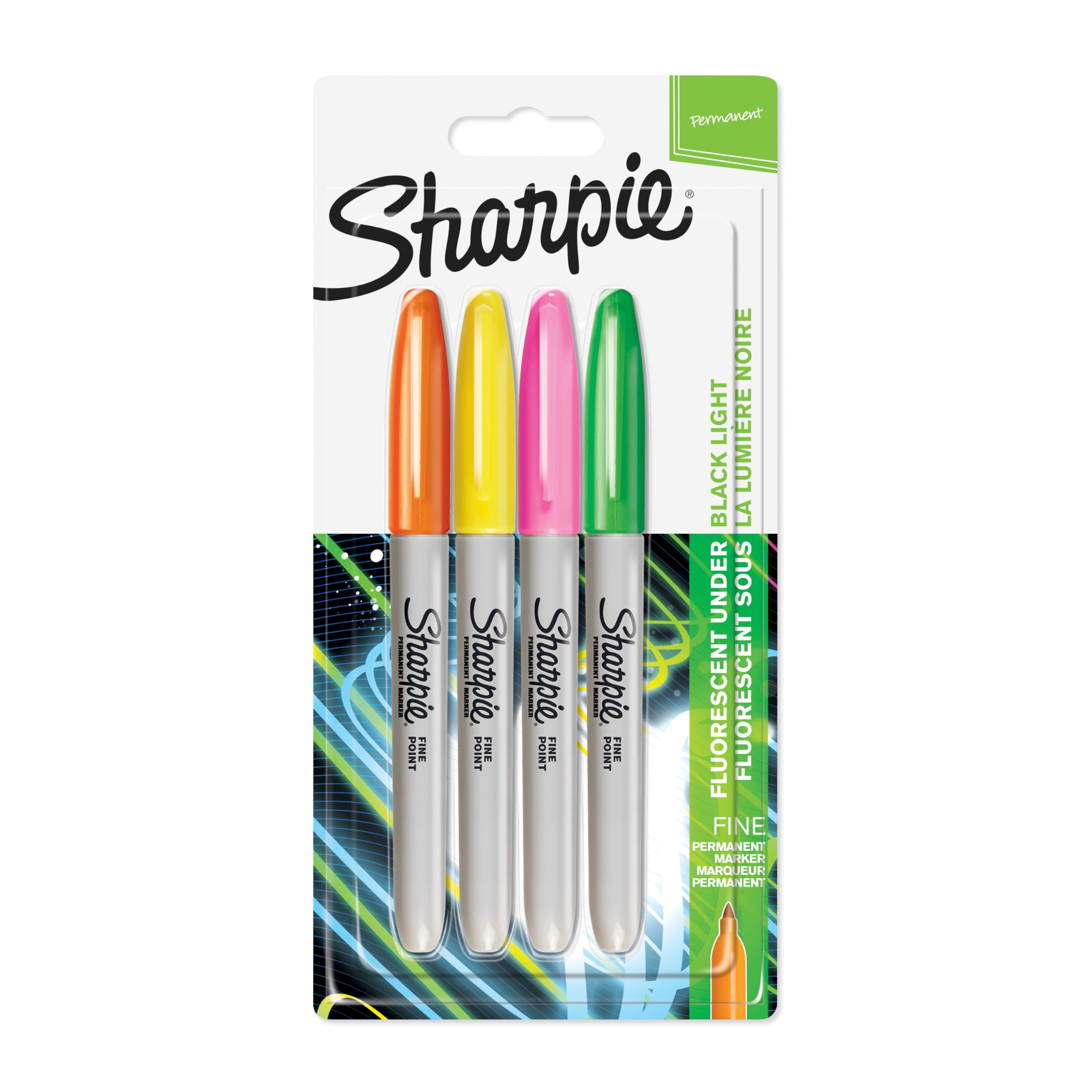Sharpie Permanent Markers | Fine Point | Assorted Neon Colours | 4 Count