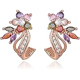 Crysdue Gorgeous Cubic Zirconia Flower Marquise Drop Stud Earrings for Women Trendy Jewelry