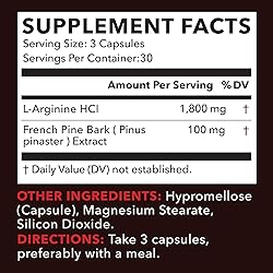 L-Arginine 1800mg and Pine Bark Extract 100mg