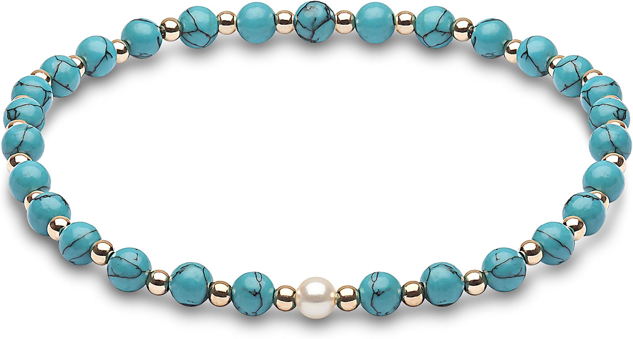 Kimura Pearls 9ct Yellow Gold Turquoise and Freshwater Pearl Lucky Bracelet