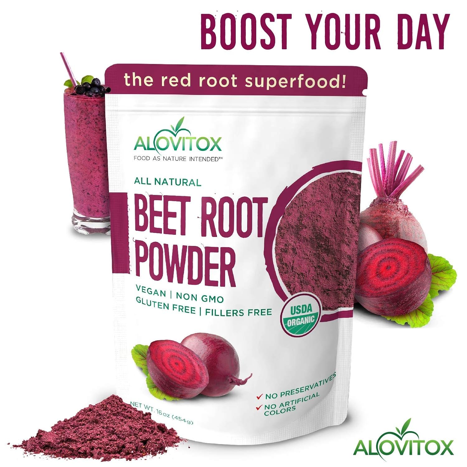 Alovitox Organic Beet Root Powder 16 oz Raw Vegan & Gluten Free (Beet Root Powder, 16 oz): Health & Personal Care