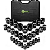 HOYETO 31-Pc 3/4" Drive Impact Socket Set, CR-MO Steel SAE 6-Point Sockets | 11/16" to 2-1/2" Sockets with 1/2" to 3/4" Adapter, Black Phosphate Finish, High-Torque Industrial Grade with Case