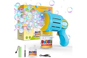 P PANACARE Automatic Bubble Machine for Kids,10000+ Bubbles Per Minute，Rechargeable Bubble Blower,Bubble Maker for Kids with 10 Holes/lighting/90ML Bubble Solution for Parties,Wedding,Birthday,Gift
